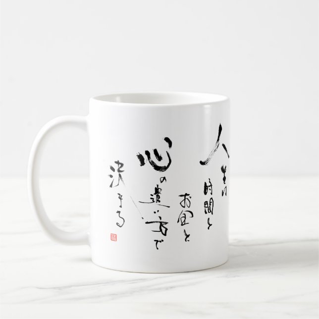 Taza De Café Kanji "cuál es la vida?" Cita inspiradora japonesa (Izquierda)