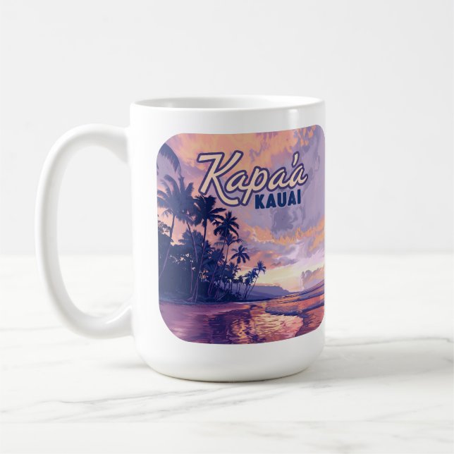 Taza De Café Kapaa Kauai Hawaii Beach Sunset Palm Tree Retro (Izquierda)