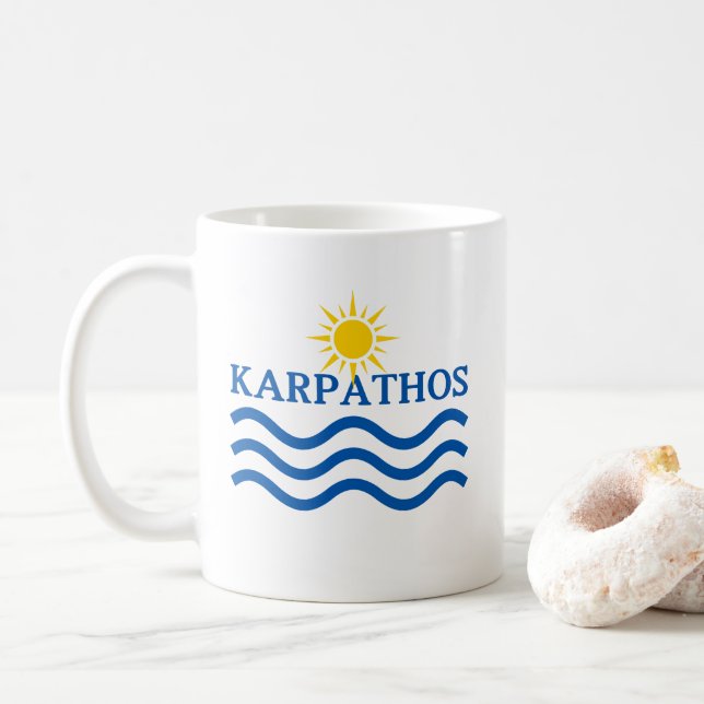 Taza De Café KARPATHOS Grecia, ondas solares (Con donut)