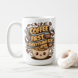 Taza de café Kawaii adorable – “Café primero, todo