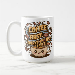Taza de café Kawaii adorable – “Café primero, todo