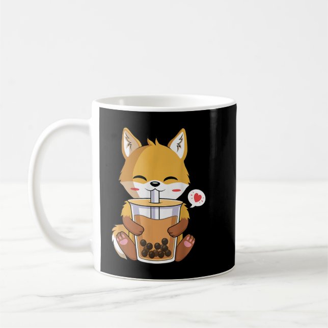 Taza De Café Kawaii Anime Fox bebiendo Boba Bubble Tea Lover (Izquierda)