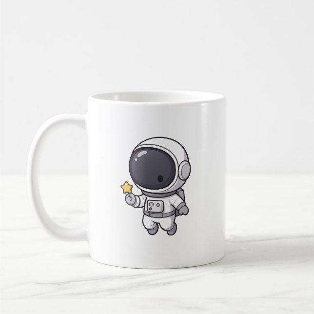 Taza De Café Kawaii Astronaut Holding Star Mug (Izquierda)