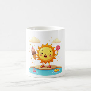 Taza De Café Kawaii Bailando el sol verano en la piscina