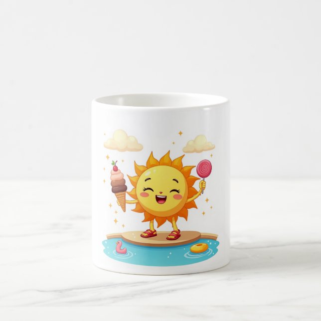 Taza De Café Kawaii Bailando el sol verano en la piscina (Centro)