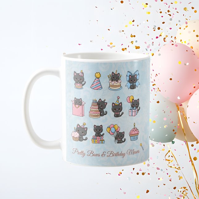 Taza De Café Kawaii Black Cat Birthday Mug | Birthday Meows (Kawaii Black Cat Birthday Mug | Birthday Meows)