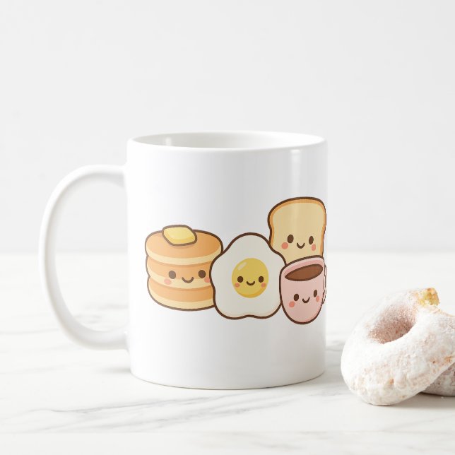 Taza De Café Kawaii Breakfast Squad” Cute Food Mug (Con donut)