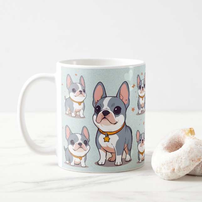 Taza De Café Kawaii Bulldog francés Frenchie Moods (Con donut)