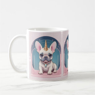 Taza De Café Kawaii Bulldog francés Unicorn Pastel rosa