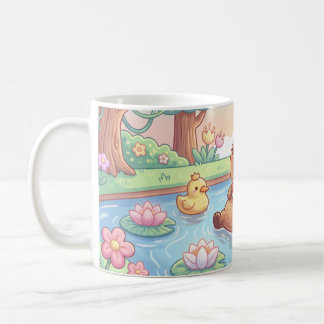 Taza De Café Kawaii capy in a pond