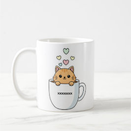 Taza De Café Kawaii Cat & Coffee Hearts Illustration