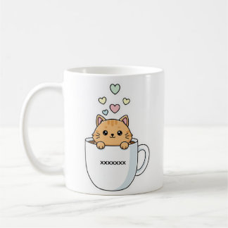 Taza De Café Kawaii Cat & Coffee Hearts Illustration