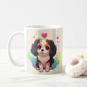 Taza De Café Kawaii Cavalier Rey Charles Pastel Cola arco iris