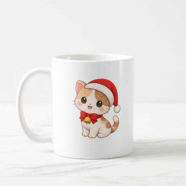Taza De Café Kawaii Christmas Cat Mug with Santa Hat (Izquierda)