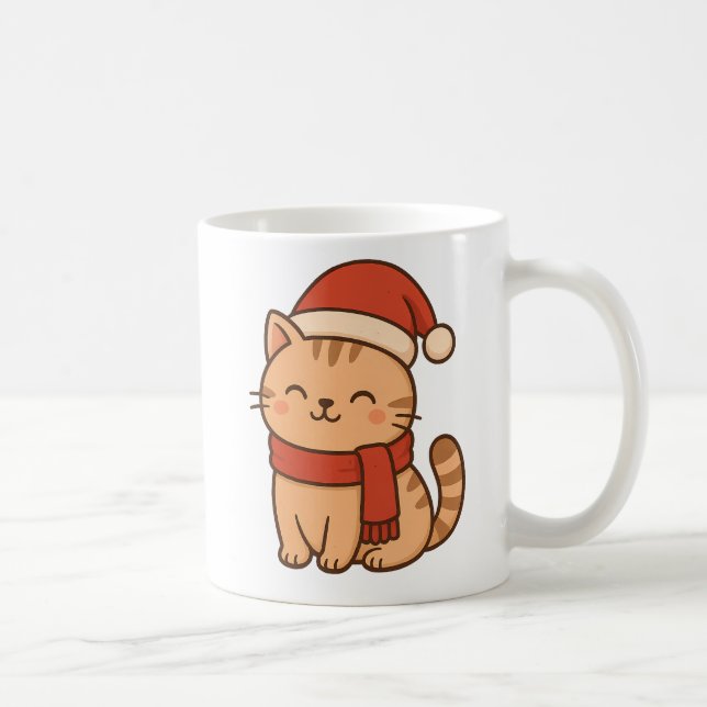Taza De Café Kawaii Christmas Cat with Scarf (Derecha)