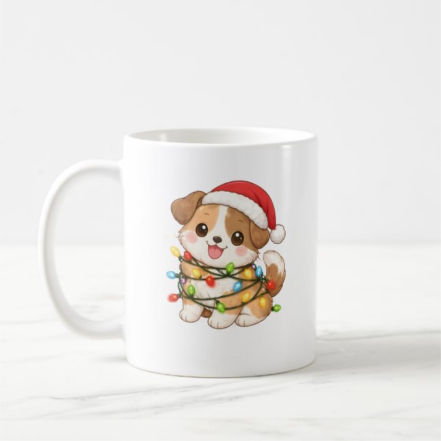 Taza De Café Kawaii Christmas Dog Mug with Santa Hat (Izquierda)