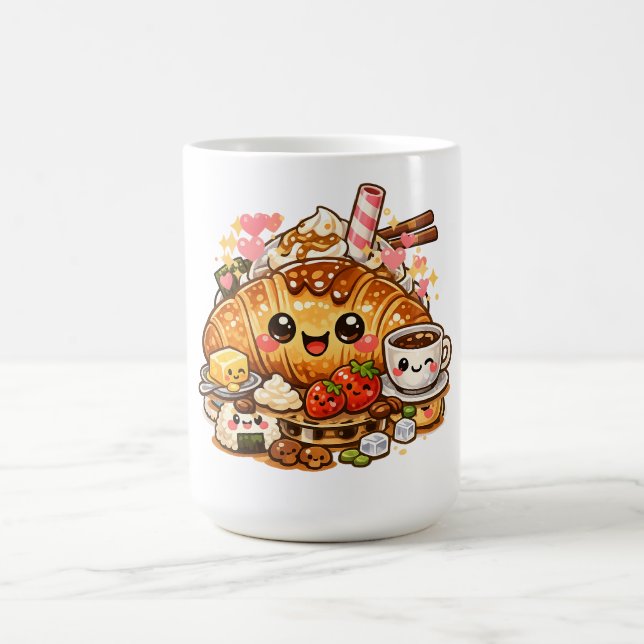 Taza De Café Kawaii Croissant Breakfast Mug (Centro)