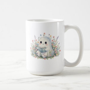 Taza De Café Kawaii Ghost Reading Book - Cute Pastel de color