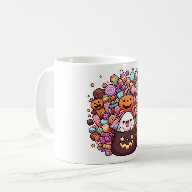 Taza De Café Kawaii Halloween Candy Mug - Fantasma, calabazas (Anverso izquierdo)