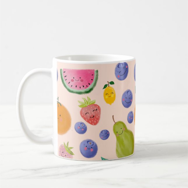 Taza De Café Kawaii Hand-drawn Happy Fruits (Izquierda)