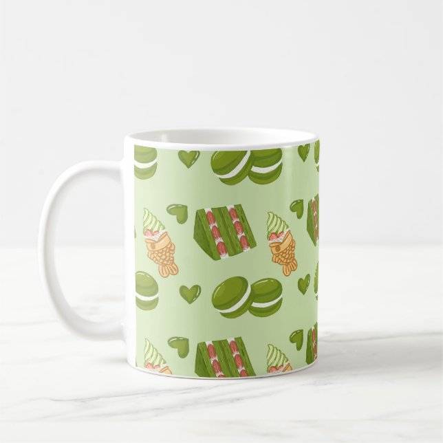 Taza De Café Kawaii Hand-Drawn Matcha Sweets Seamless Pattern (Izquierda)