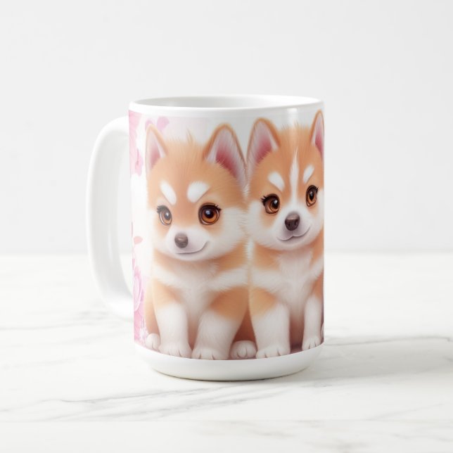 Taza De Café Kawaii Husky Cachorros: Café Pastel Pals (Anverso izquierdo)