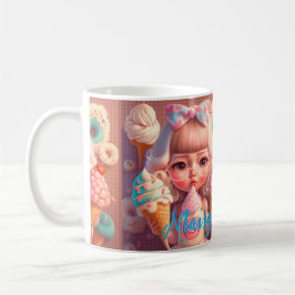 Taza De Café Kawaii lindo chica con helados