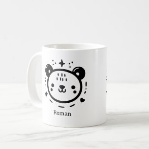 Taza De Café Kawaii lindo rostro de oso - Línea de arte Minimal