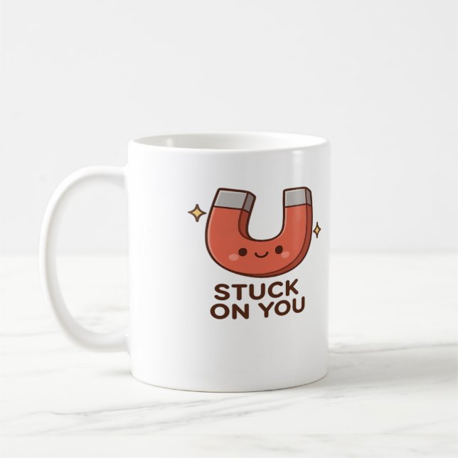 Taza De Café Kawaii Magnet Stuck On You Cute Playful Style  (Izquierda)