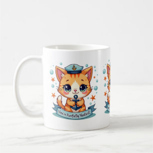 Taza De Café Kawaii Nautical Cat Vela Anchor Pun