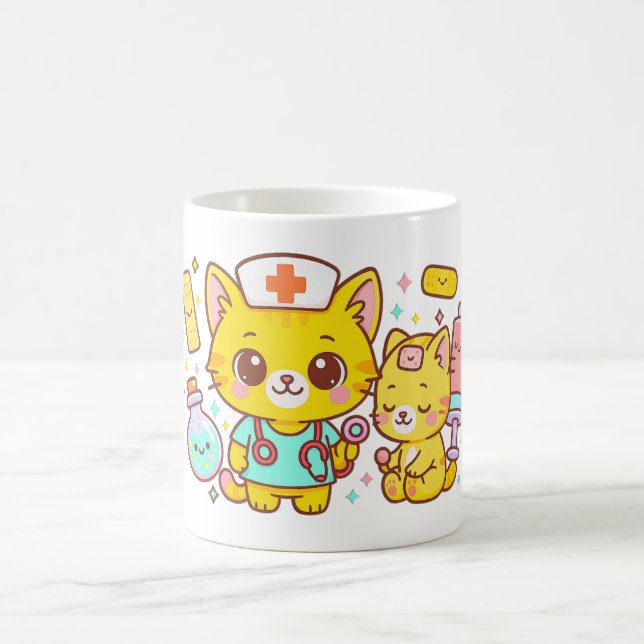Taza De Café Kawaii Nurse Cat Duo (Centro)