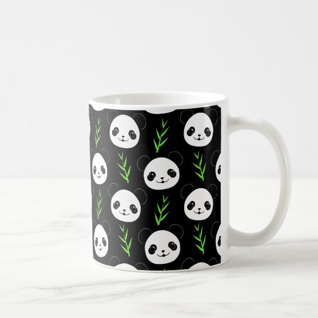 Taza De Café Kawaii Panda Pattern Bambú en verde blanco negro (Derecha)