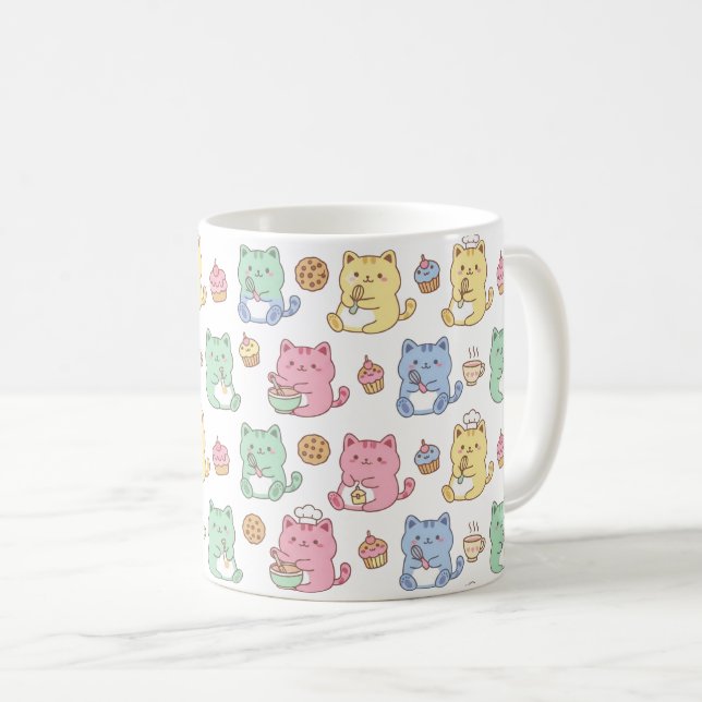 Taza De Café Kawaii Pastel Baking Cats Pattern Coffee Mug (Anverso derecho)
