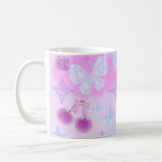 Taza De Café Kawaii Pastel Girly Coquette 3D Bow Moon Mug