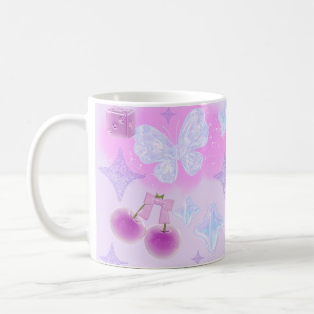 Taza De Café Kawaii Pastel Girly Coquette 3D Bow Moon Mug (Izquierda)
