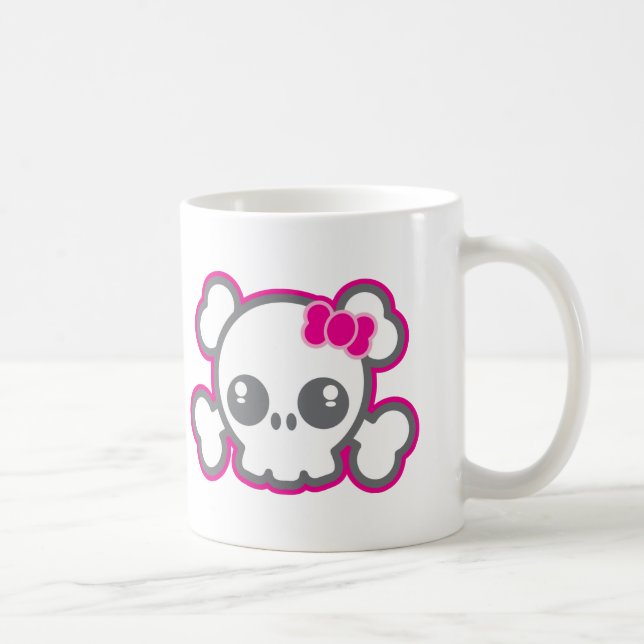 Taza De Café Kawaii Pink Ribbon Skull Mug (Derecha)