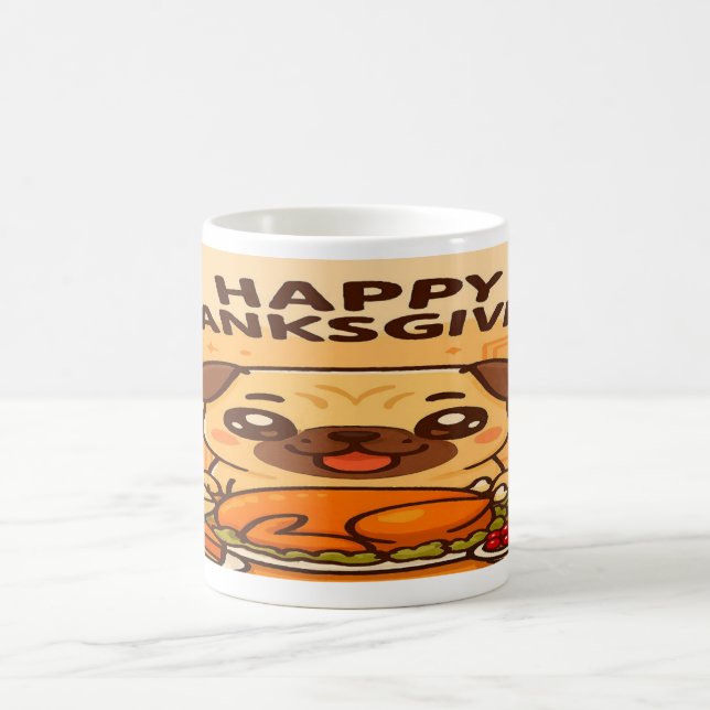 Taza De Café Kawaii Pug Feast- Happy Thanksgiving Mug (Centro)