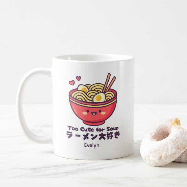 Taza De Café Kawaii Ramen Bowl Red Smiling Anime Japanese (Con donut)