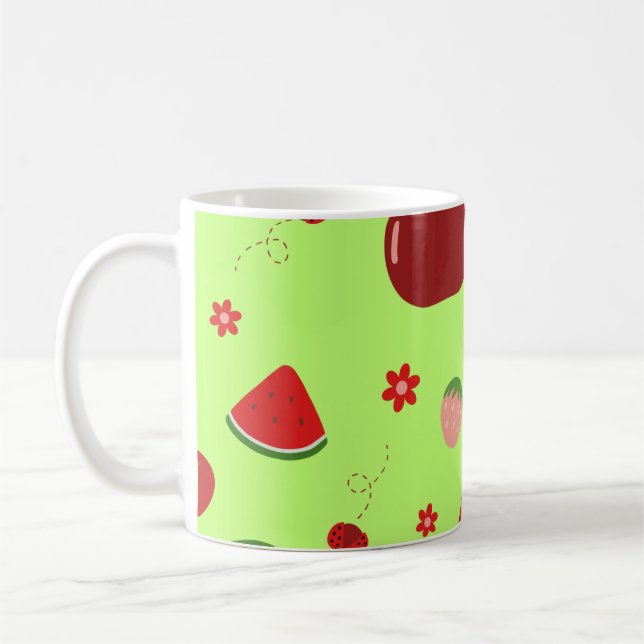 Taza De Café Kawaii Red Fruits Pattern in Lime Green (Izquierda)