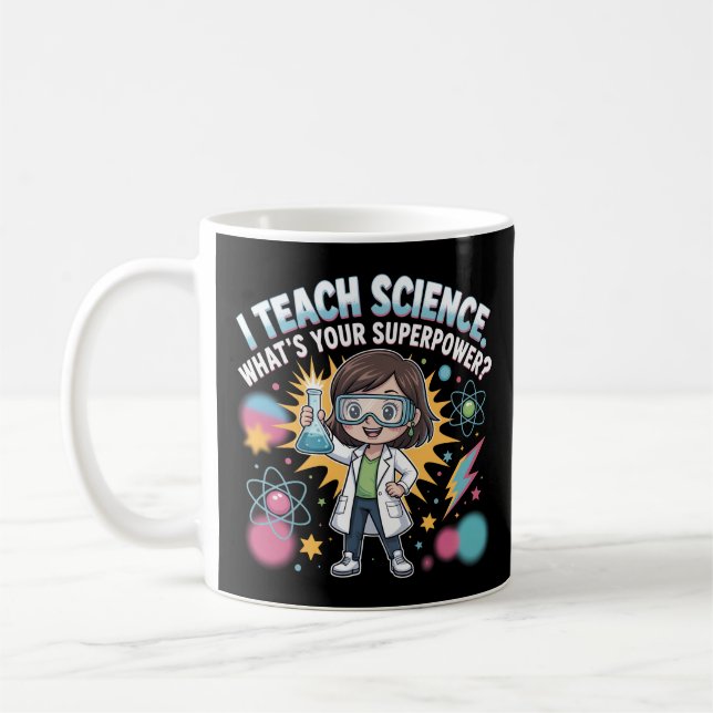 Taza De Café Kawaii Science Teacher – Cute Chibi Superpower (Izquierda)