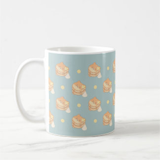 Taza De Café Kawaii Shiba Inu Pancakes Mug con Bananas Azules