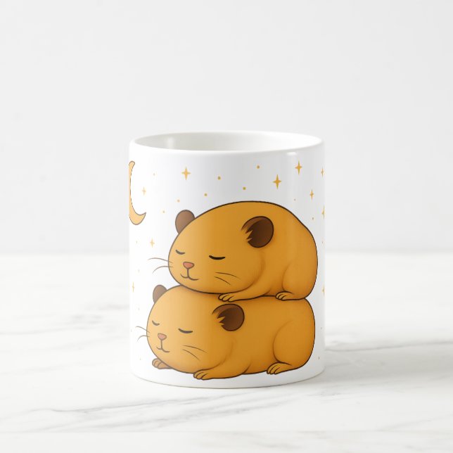 Taza De Café Kawaii sleepy dreamy cozy cartoon hamster moon  (Centro)