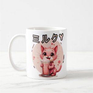 Taza De Café kawaii strawberry milkshake cat