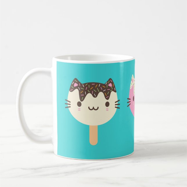 Taza De Café Kawaii Summer Ice Lolly Popsicle Cats (Izquierda)