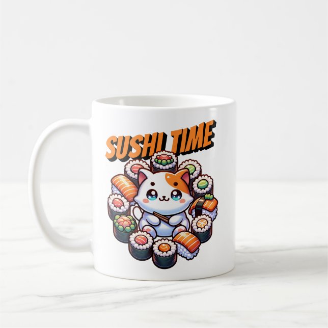 Taza De Café Kawaii Sushi Time Cat (Izquierda)