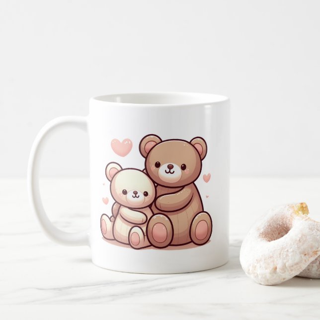 Taza De Café Kawaii Teddy Bear Hug Art (Con donut)