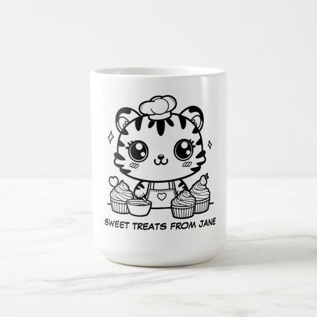 Taza De Café Kawaii Tiger Baker Mug personalizado | Cupcake (Centro)