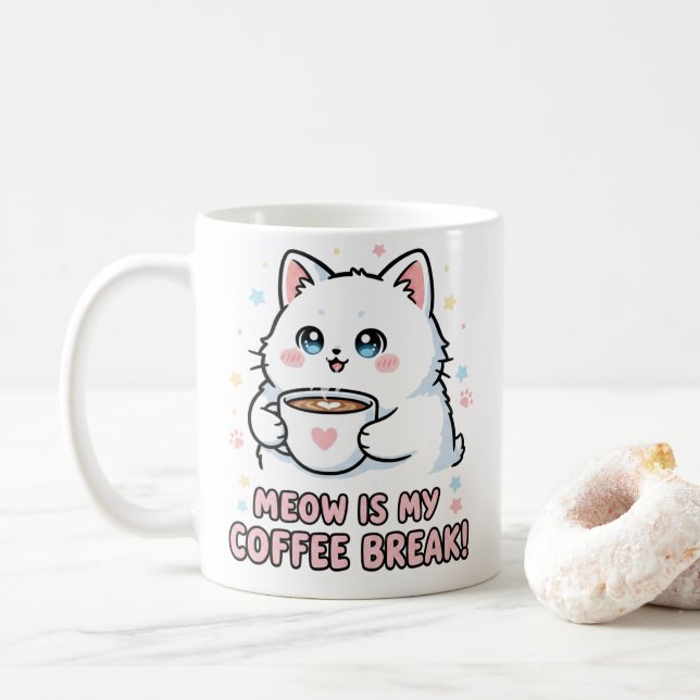 Taza De Café Kawaii White Cat Coffee Mug (Con donut)