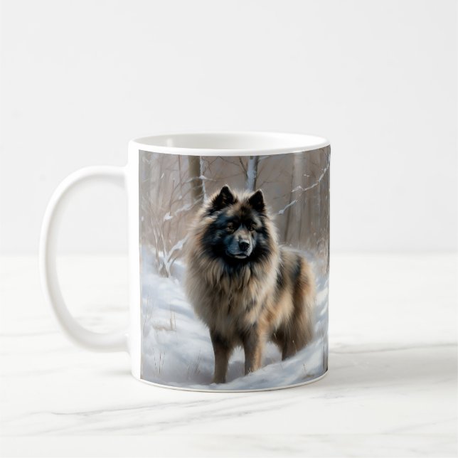 Taza De Café Keeshond Deja que nieve Navidad (Izquierda)