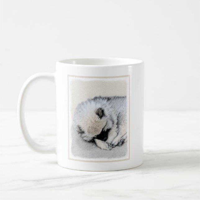 Taza De Café Keeshond Sleeping Pinting Pintura Original De Perr (Izquierda)